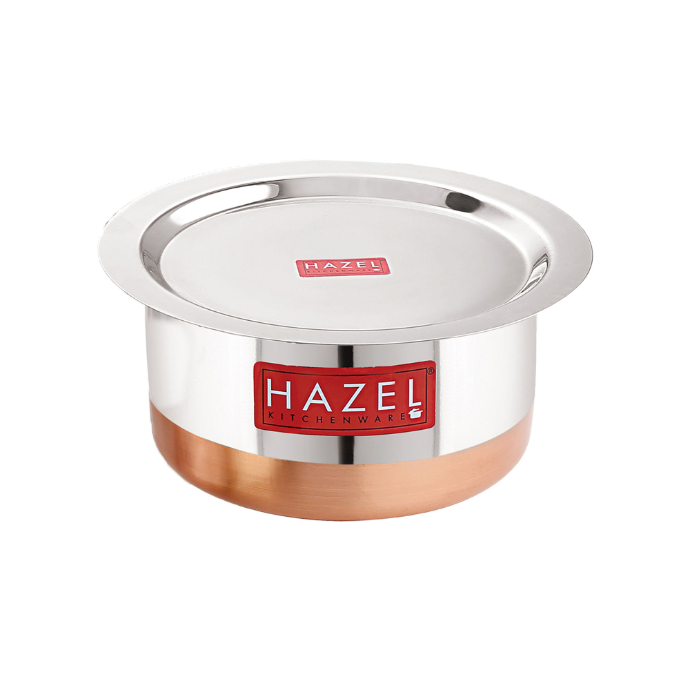 HAZEL Steel Copper Bottom Tope with Lid | Copper Bottom Vessels For Cooking |Copper Bottom Cooking Utensils | Stainless Steel Tope Patila, Capacity 1500 ml