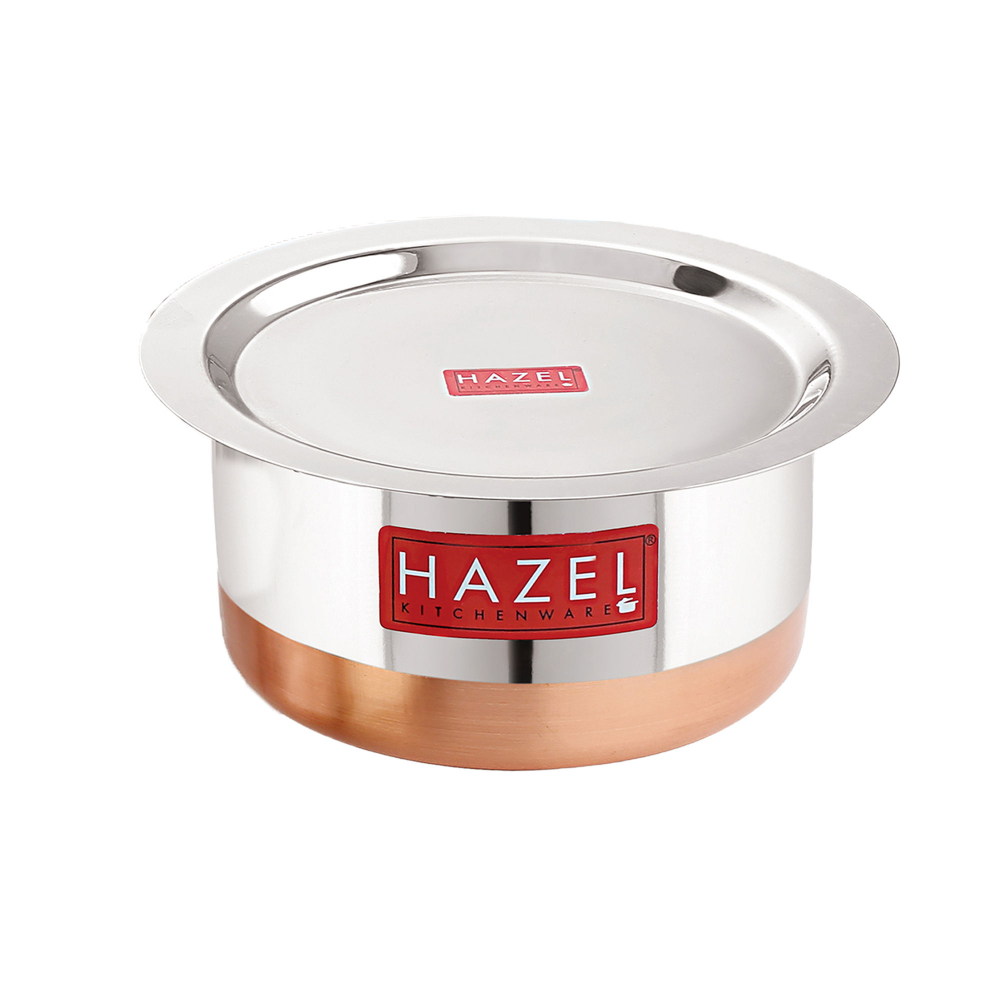 HAZEL Steel Copper Bottom Tope with Lid | Copper Bottom Vessels For Cooking |Copper Bottom Cooking Utensils | Stainless Steel Tope Patila, Capacity 1900 ml