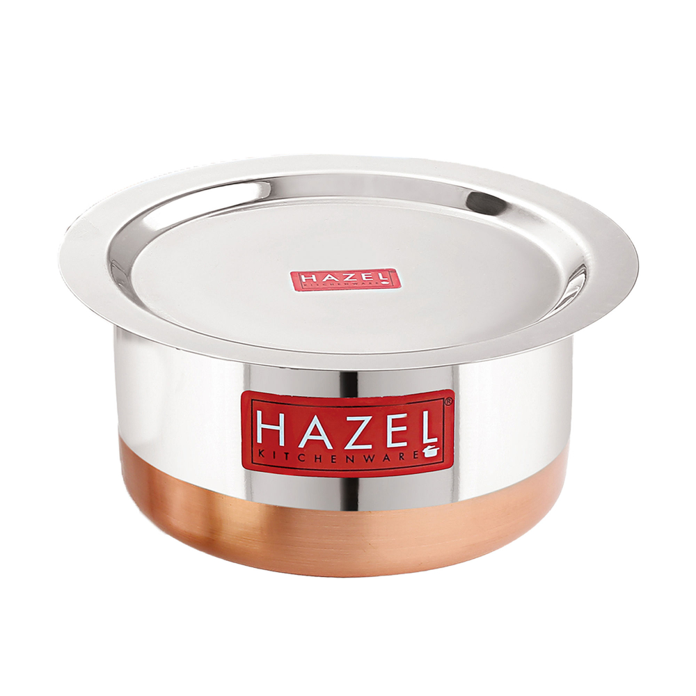 HAZEL Steel Copper Bottom Tope with Lid | Copper Bottom Vessels For Cooking |Copper Bottom Cooking Utensils | Stainless Steel Tope Patila, Capacity 3000 ml