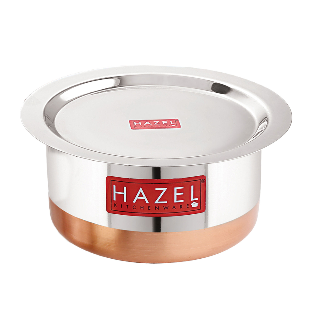 HAZEL Steel Copper Bottom Tope with Lid | Copper Bottom Vessels For Cooking |Copper Bottom Cooking Utensils | Stainless Steel Tope Patila, Capacity 4200 ml