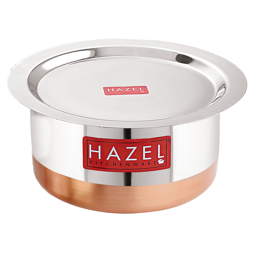 HAZEL Steel Copper Bottom Tope with Lid | Copper Bottom Vessels For Cooking |Copper Bottom Cooking Utensils | Stainless Steel Tope Patila, Capacity 6500 ml