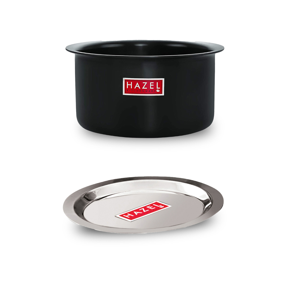 HAZEL Hard Anodised Aluminium Tope with Lid | Induction Cookware Boiling Tope Patila with Steel Lid for Cooking |Combo of Tope with Lid, 1200 ml