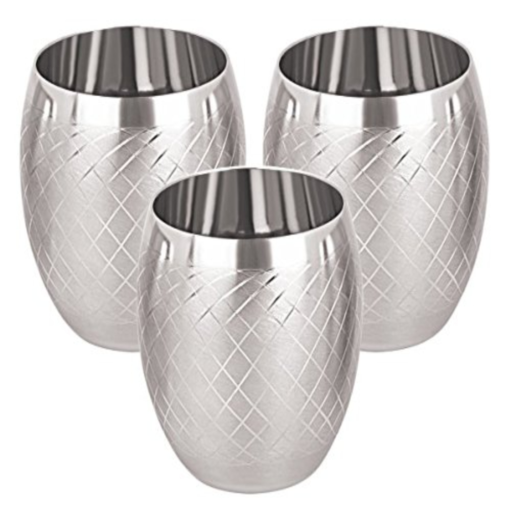 Tanishk 3D Designer Steel Juice Glasses, 260 ml, 3 Pc, Silver 