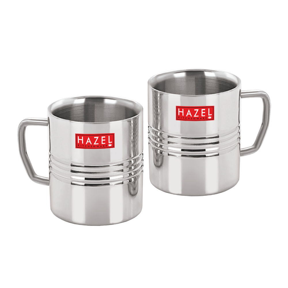 HAZEL Stainless Steel Green Tea Coffee Amrapali Mug, Set of 2, 300 ml (Each)