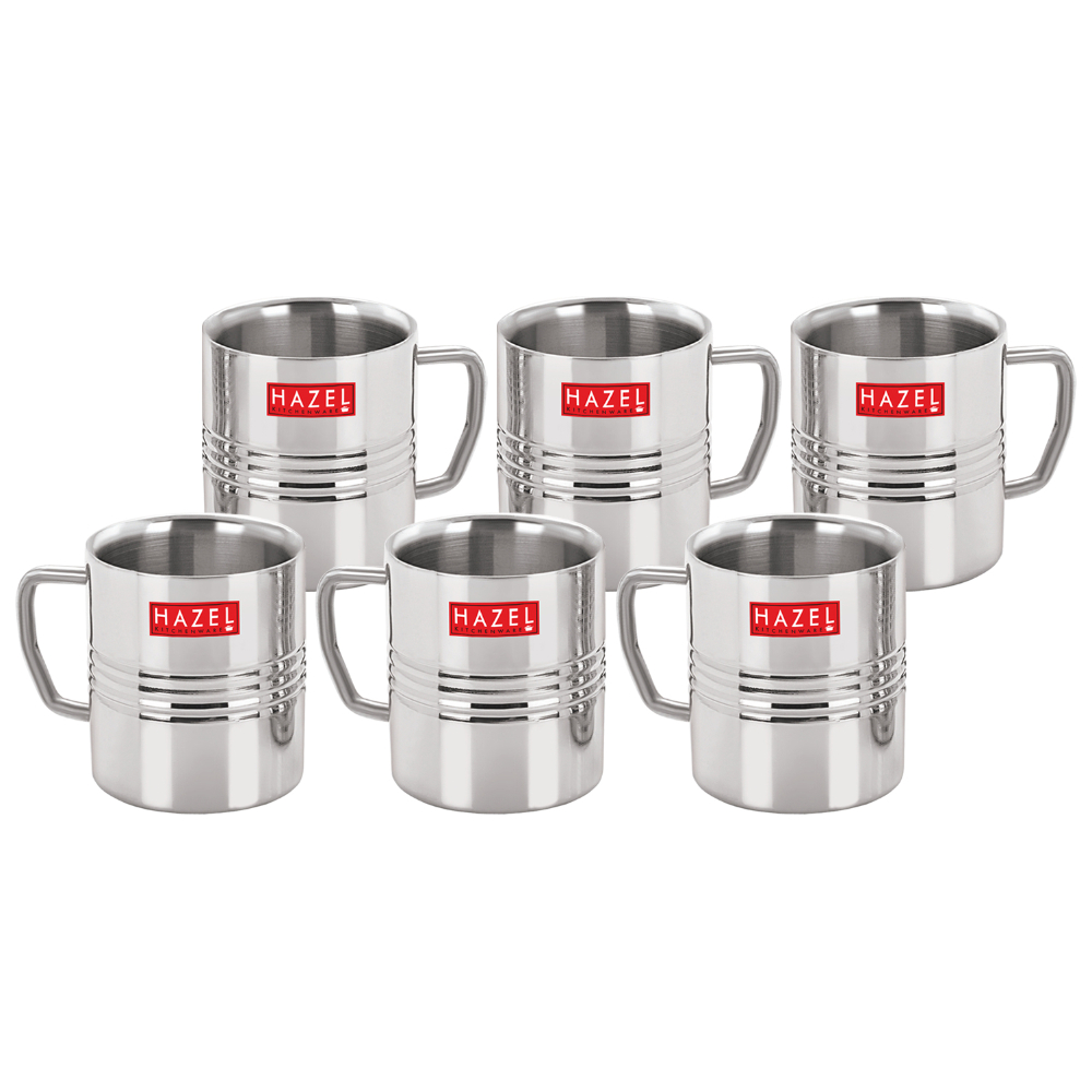 HAZEL Stainless Steel Green Tea Coffee Amrapali Mug, Set of 6, 300 ml (Each)