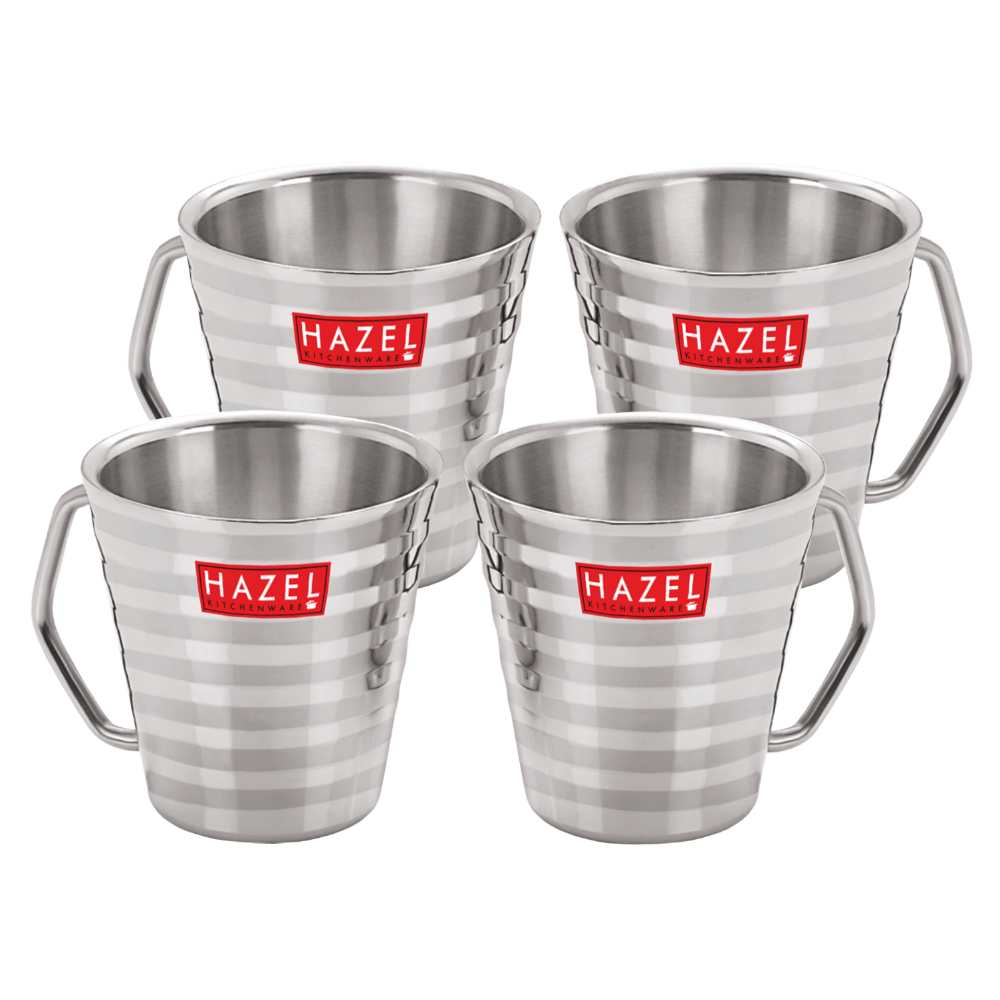 HAZEL Stainless Steel Green Tea Coffee Big Classic Mug, Set of 4, 300 ml (Each)