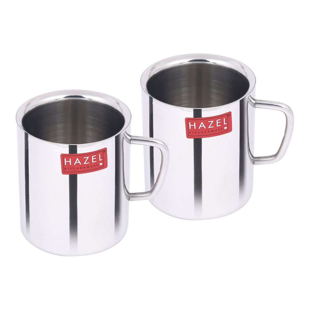 HAZEL Stainless Steel Double Wall Green Tea Coffee Big Sobar Mug, Set of 2, 210 ml (Each)