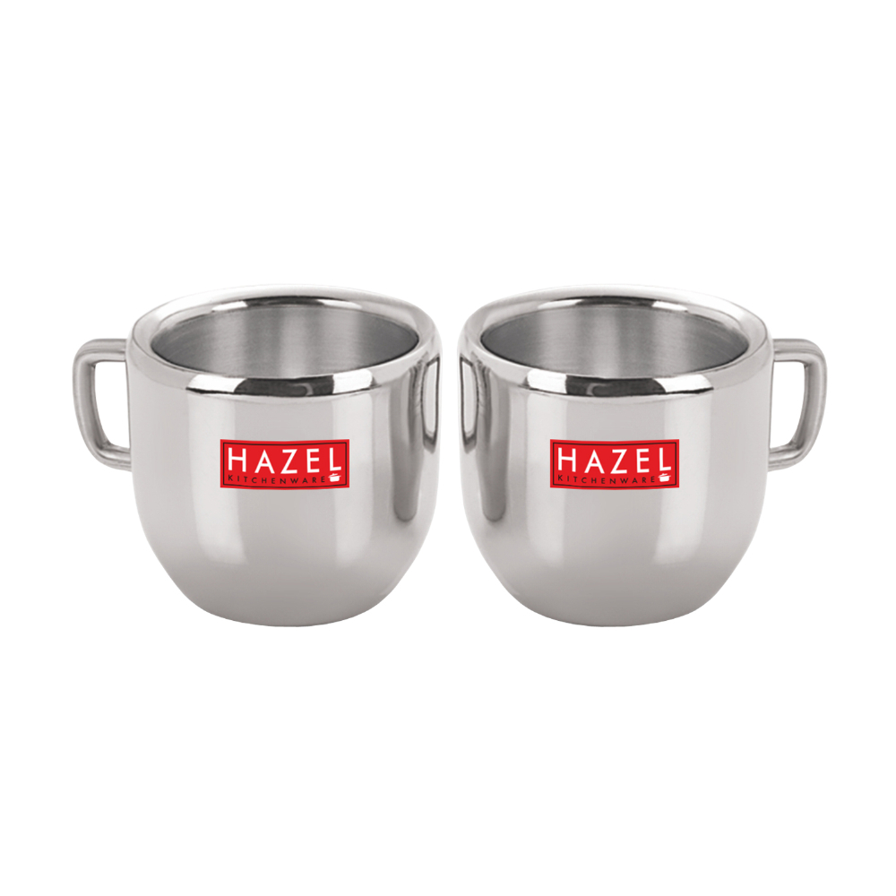 HAZEL Stainless Steel Green Tea Coffee Small Cute Cup, Set of 2, 100 ml (Each)