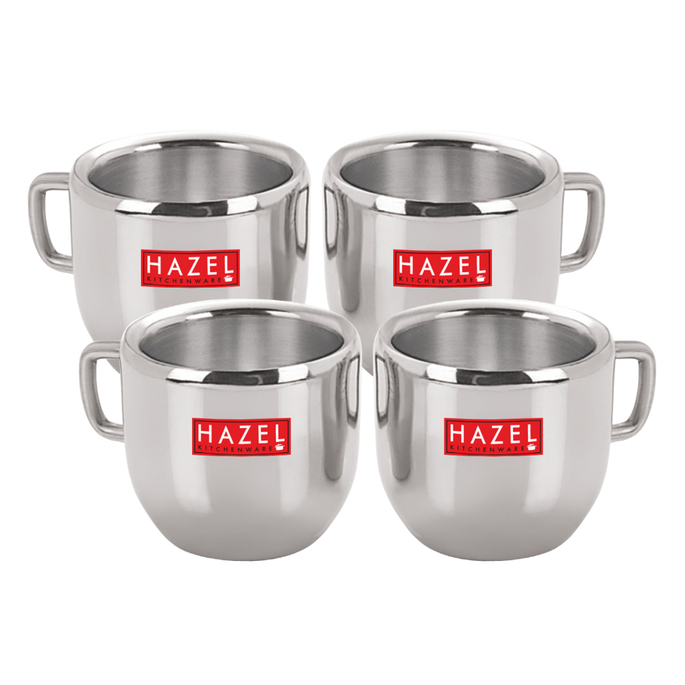 HAZEL Stainless Steel Green Tea Coffee Small Cute Cup, Set of 4, 100 ml (Each)