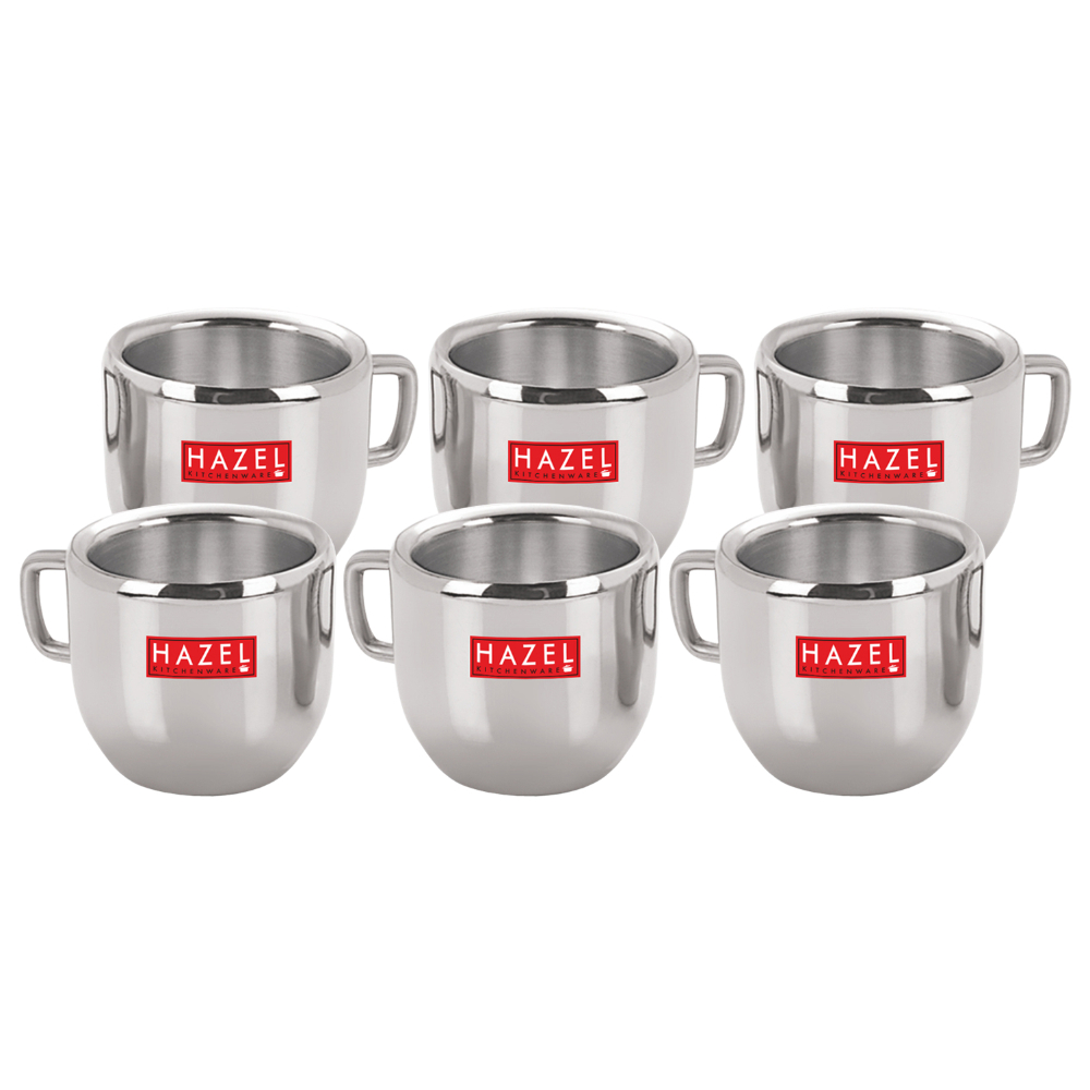 HAZEL Stainless Steel Green Tea Coffee Small Cute Cup, Set of 6, 100 ml (Each)