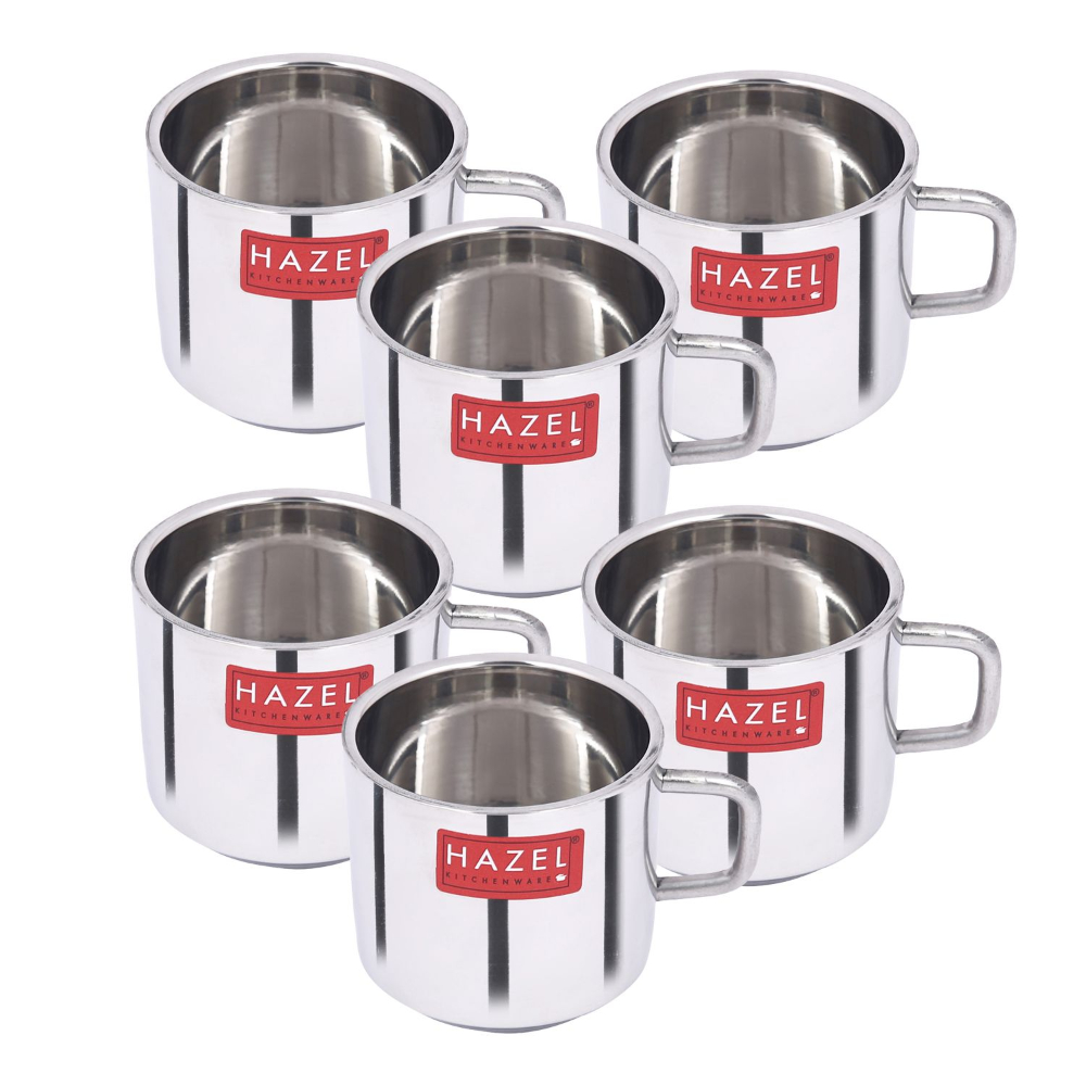 HAZEL Stainless Steel Green Tea Coffee Small Sobar Cup, Set of 6, 100 ml (Each)