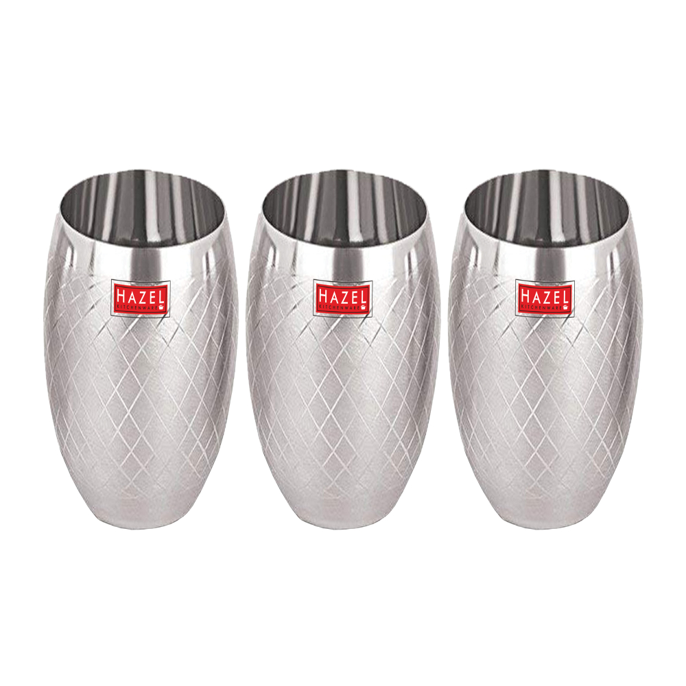 HAZEL Matt Finish Designer Stainless Steel Drinking Glasses 260 ml Set of 3 Pcs, Silver