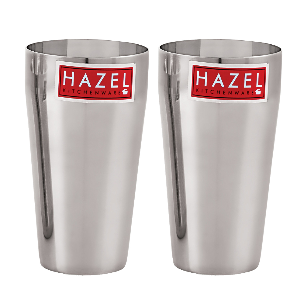 HAZEL Stainless Steel Plain Traditional Jumbo Water Lassi Glass Set of 2, 750 ML Each