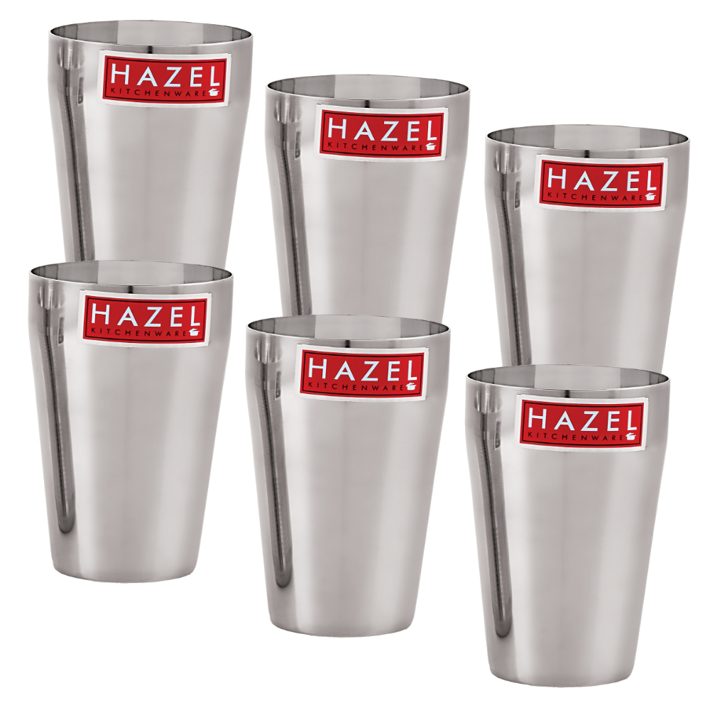 HAZEL Stainless Steel Plain Traditional Jumbo Water Lassi Glass Set of 6, 750 ML Each