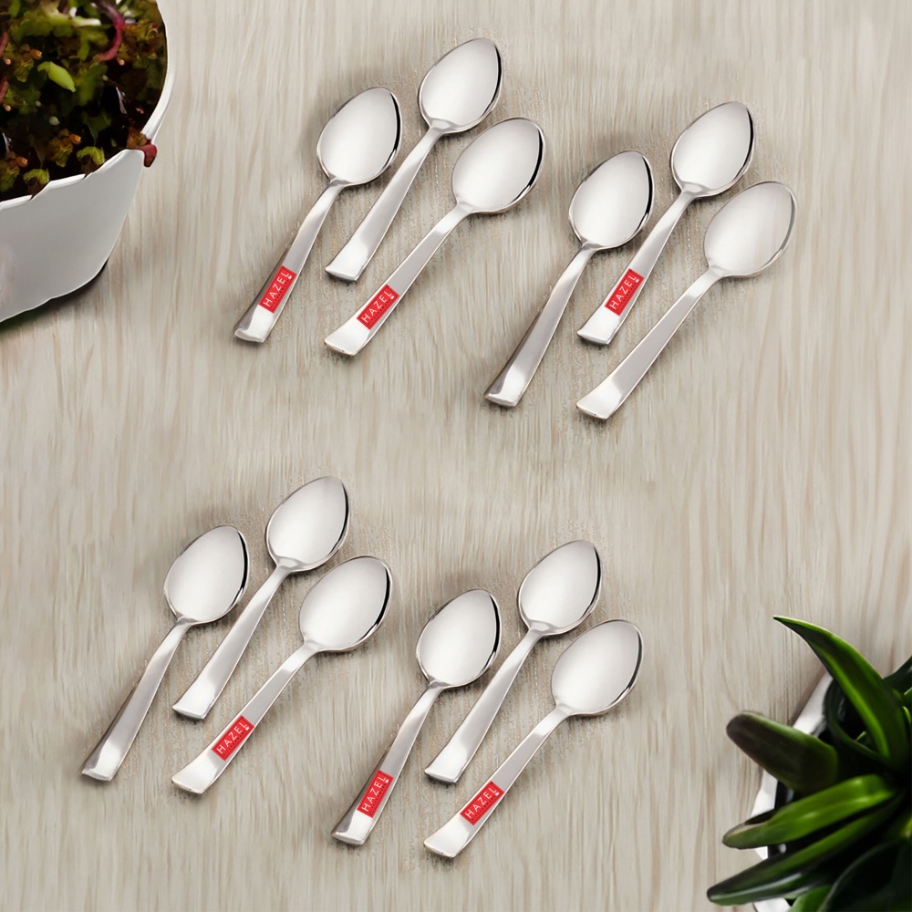 HAZEL Stainless Steel Small spoons set of 12 | Baby Serving Spoon 