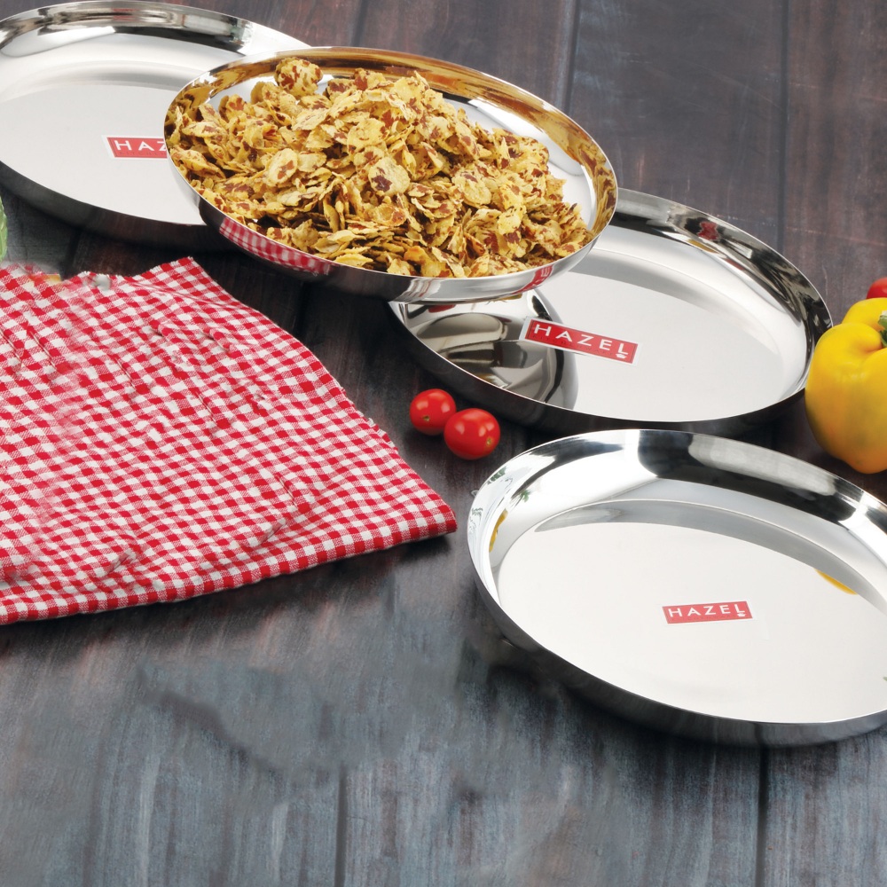 HAZEL Steel Plates For Lunch |Plates Set Steel For Dinner | Steel Plates Set, 25 cm, Set of 4