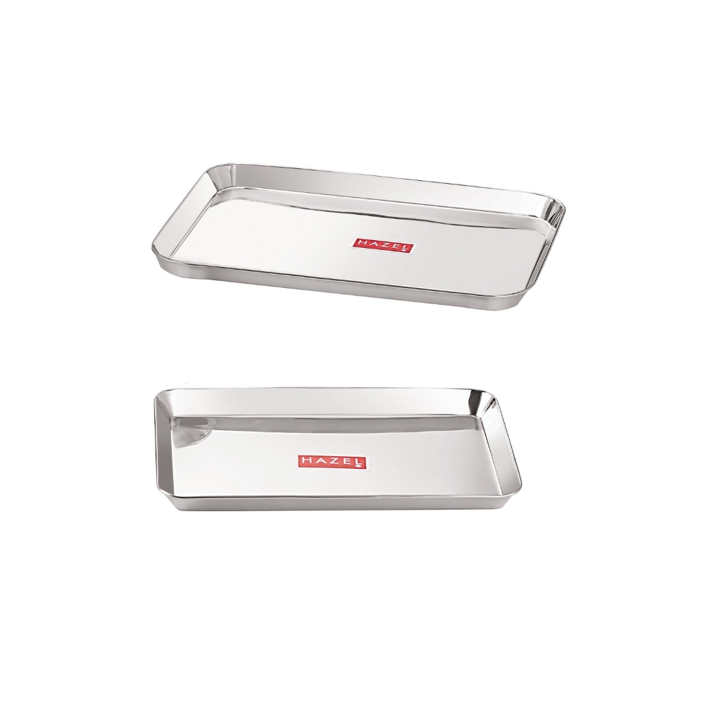 HAZEL Stainless Steel Serving Tray Rectangle Plate Plater Set of 2, Small and Large, Silver