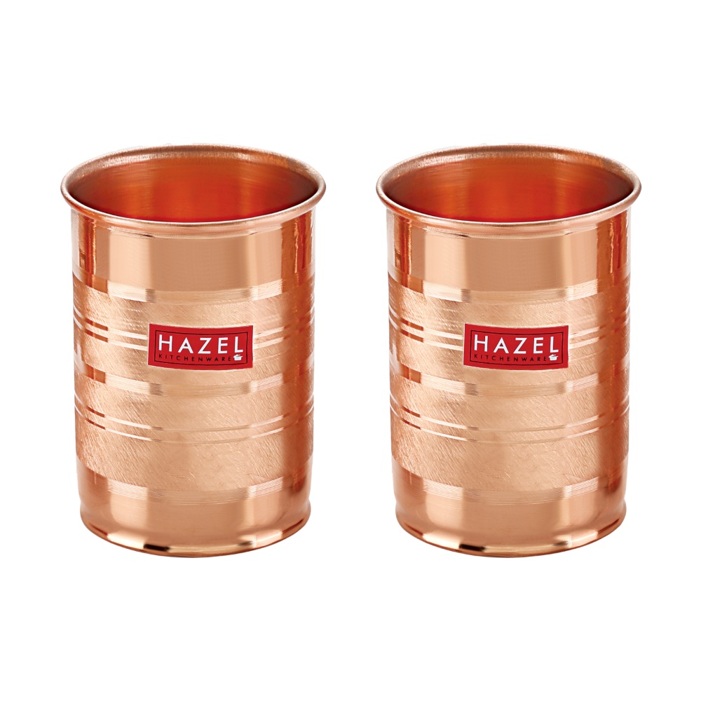 HAZEL Designer Copper Glasses Tumbler Set of 2, 400 ML