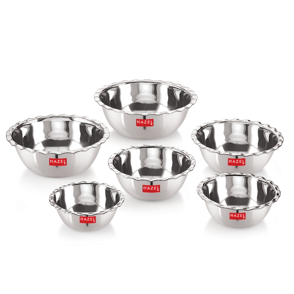 HAZEL Stainless Steel Serving Bowl Wati Vati Katori Set of 6, Silver