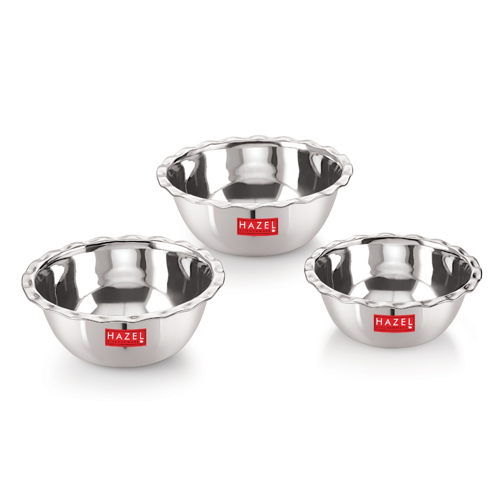 HAZEL Stainless Steel Serving Bowl Wati Vati Katori Set of 3, Silver