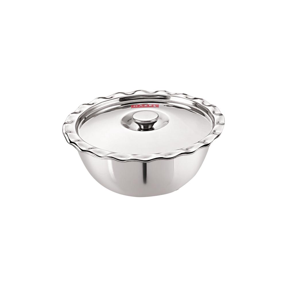 HAZEL Stainless Steel Serving Bowl Wati Vati Katori With Lid, 17 cm, 800 ML, Silver