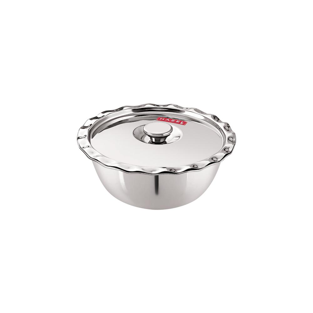 HAZEL Stainless Steel Serving Bowl Wati Vati Katori With Lid, 15 cm, 600 ML, Silver