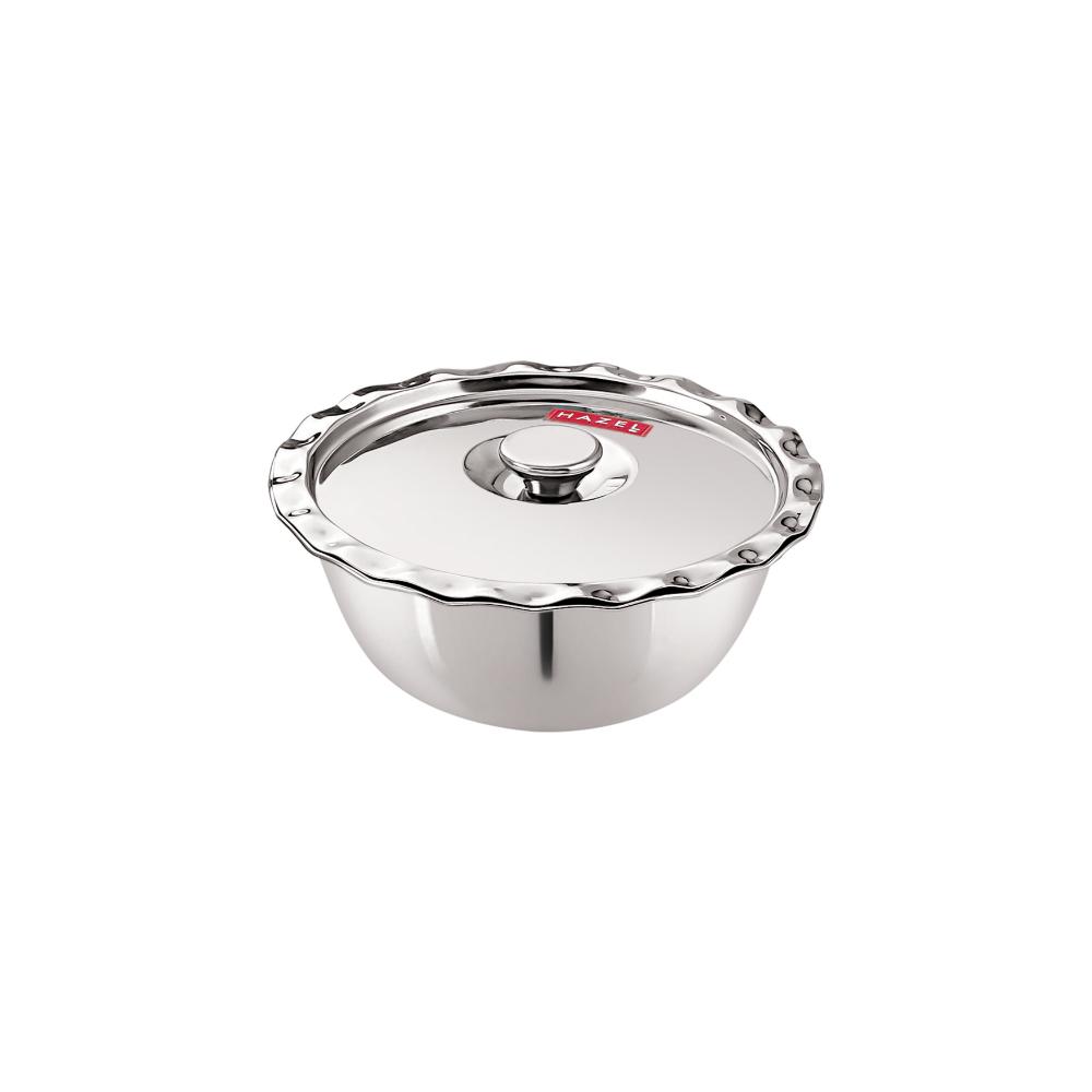 HAZEL Stainless Steel Serving Bowl Wati Vati Katori With Lid, 13.5 cm, 400 ML, Silver