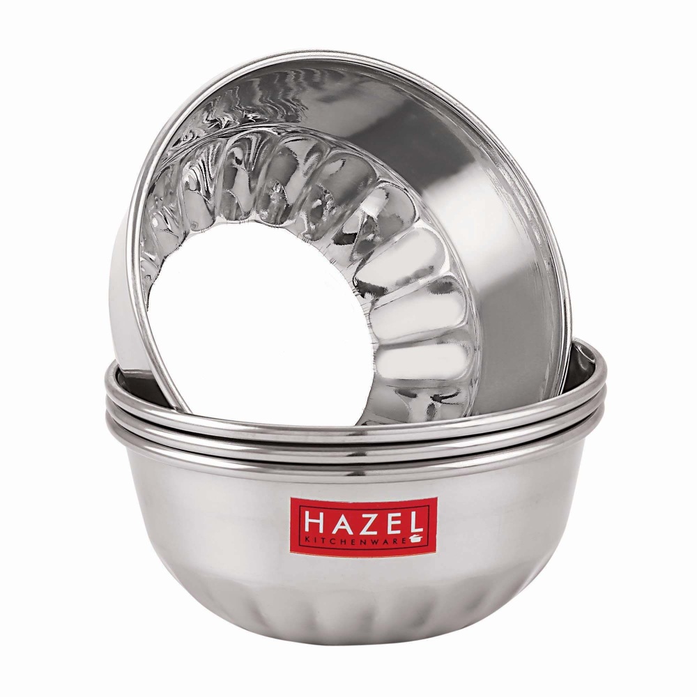 HAZEL Stainless Steel Serving Bowl Wati Dessert Vati Katori, Set of 4, 300 ML Each, Silver