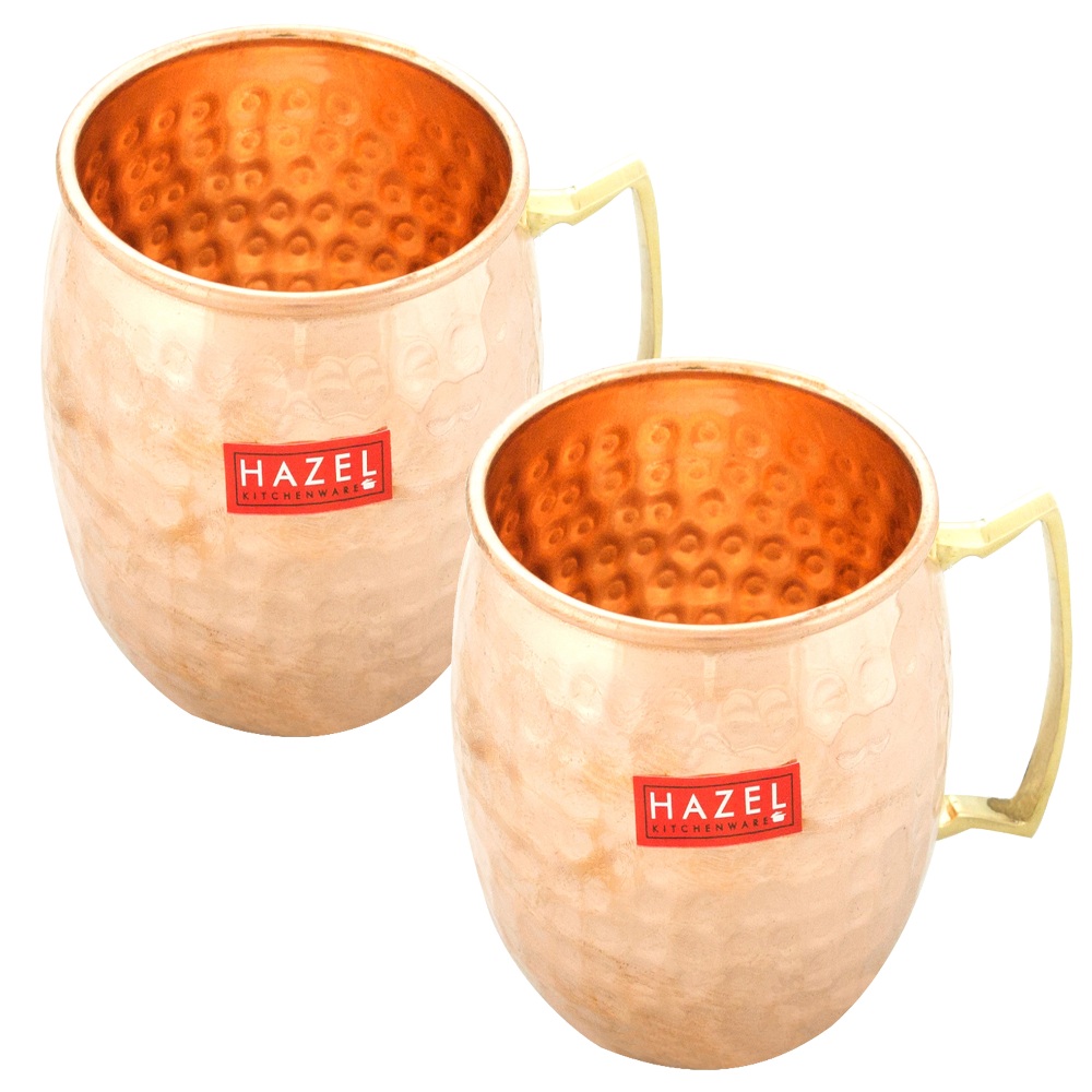 HAZEL Copper Hammered Finish Drinkware Mug set of 2, 550 ml