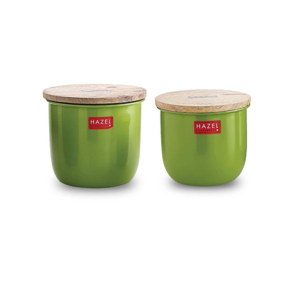 HAZEL Airtight Kitchen Container Set | Storage Box For Kitchen | Food Grade Kitchen Container Set with Wooden Lid, Set of 2, Large & Medium