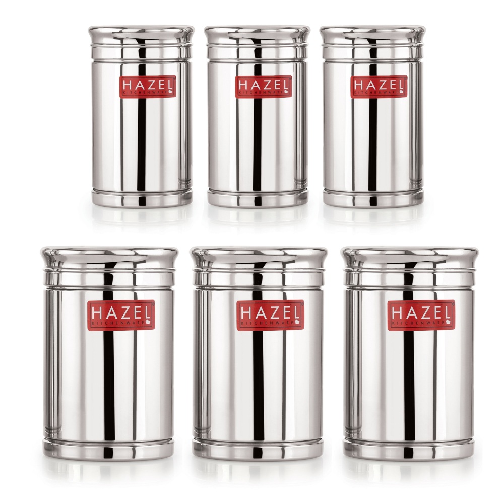 HAZEL Kitchen Steel Container Set Combo | Steel Storage Box For Kitchen | Steel Container For Kitchen Storage Set of 6 (800ml, 1800ml) | Ideal For Storing Rice, Cereal, Pulse, Snacks.