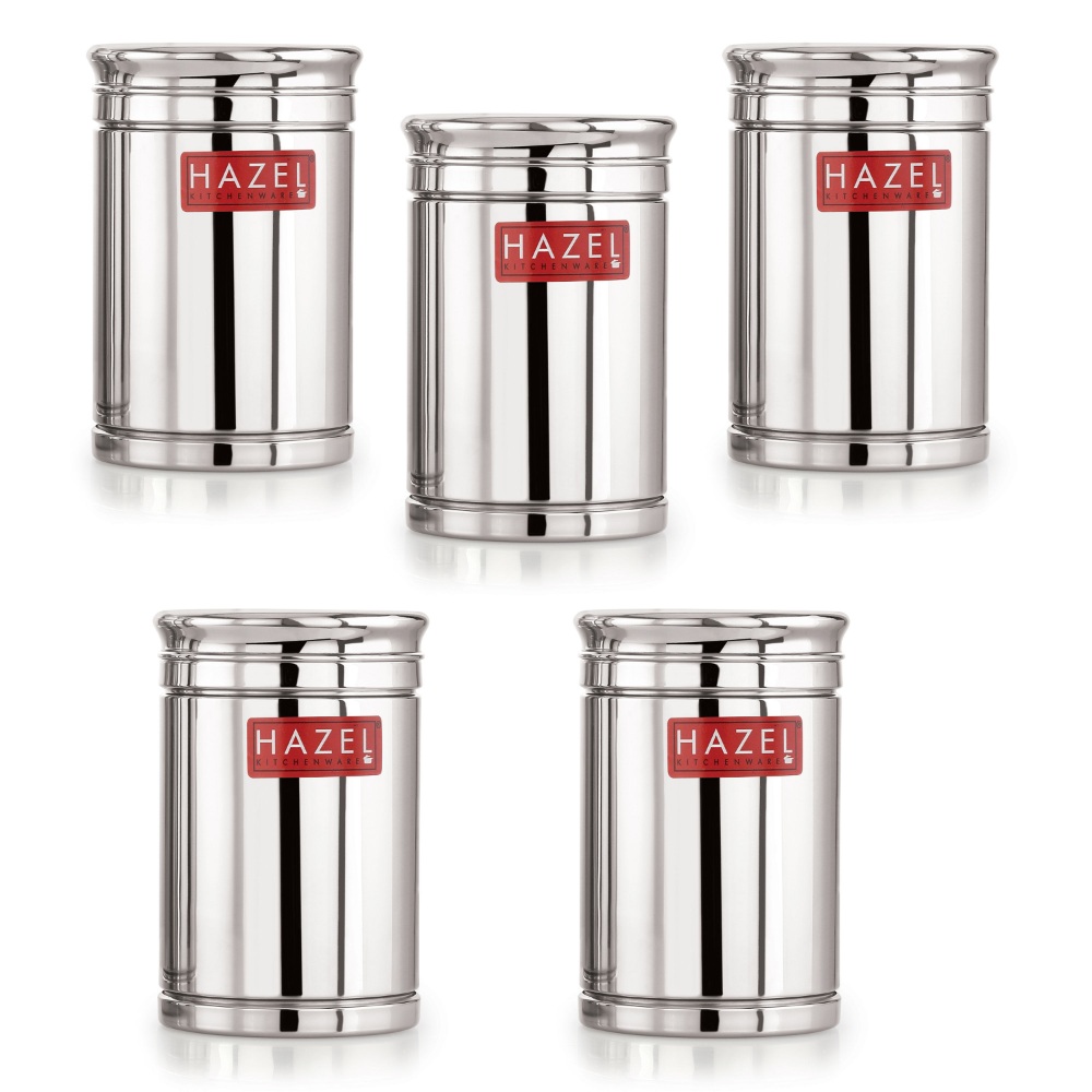 HAZEL Stainless Steel Container Set | 1800 ml Set of 5 Steel Container For Kitchen Storage Set | Air Tight Containers For Kitchen Storage | Ideal For Storing Rice, Cereal, Pulse, Snacks.