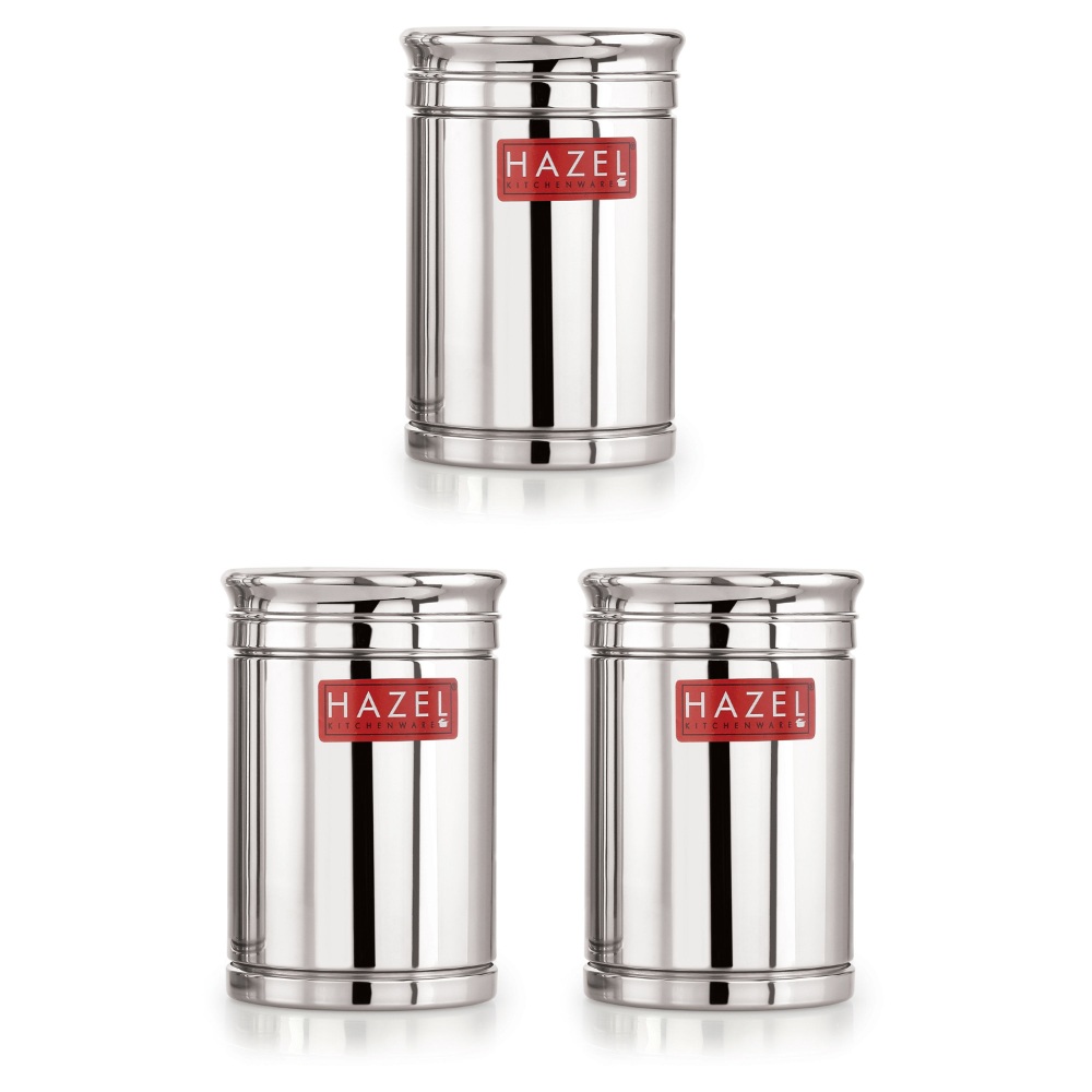 HAZEL Stainless Steel Container Set | 1800 ml Set of 3 Steel Container For Kitchen Storage Set | Air Tight Containers For Kitchen Storage | Ideal For Storing Rice, Cereal, Pulse, Snacks.