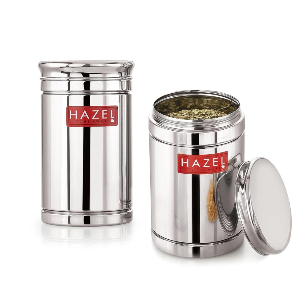 HAZEL Stainless Steel Container Set | 1800 ml Set of 2 Steel Container For Kitchen Storage Set | Air Tight Containers For Kitchen Storage | Ideal For Storing Rice, Cereal, Pulse, Snacks.