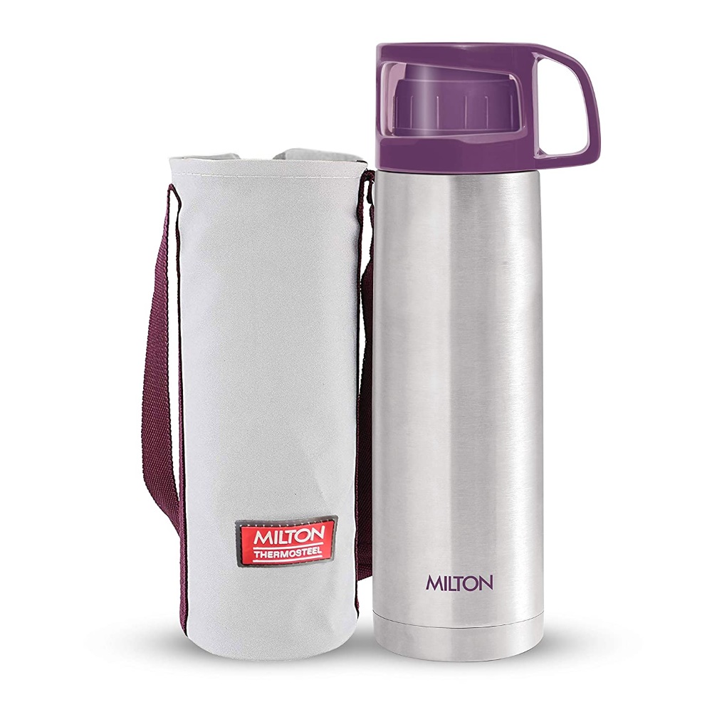 Milton Thermosteel Glassy Hot & Cold Water Bottle With Drinking Cup Lid, 750 ml, Purple