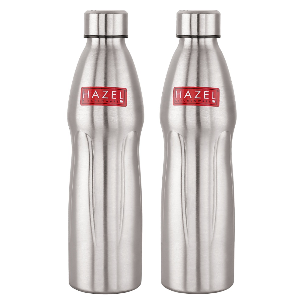 HAZEL Loch S4 Water Bottle 1.1 Litre | Stainless Steel Single Wall Fridge Water Bottle For Office | School | Trekking | Hiking | Travel, Set of 2