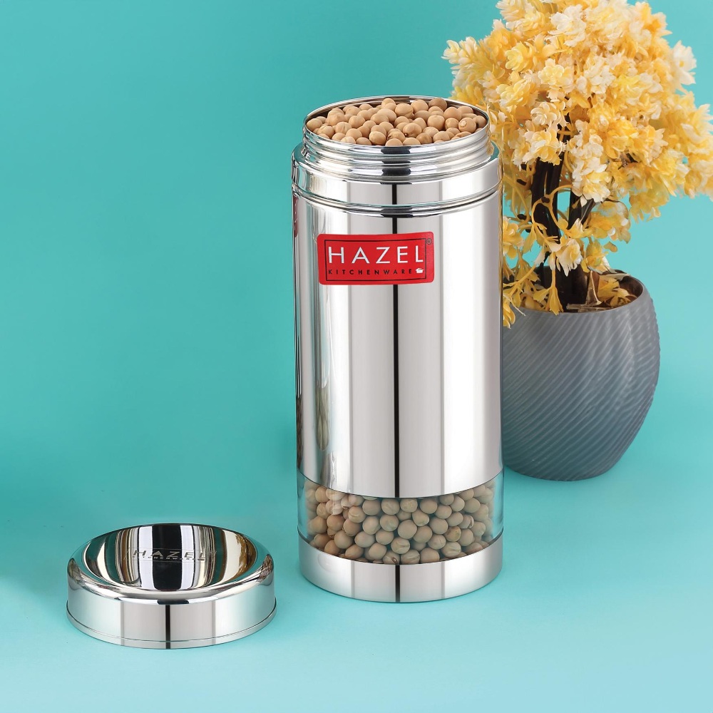 HAZEL Stainless Steel See Through Transparent Container | Kitchen Air Tight Storage Dabba Container, 950 ML