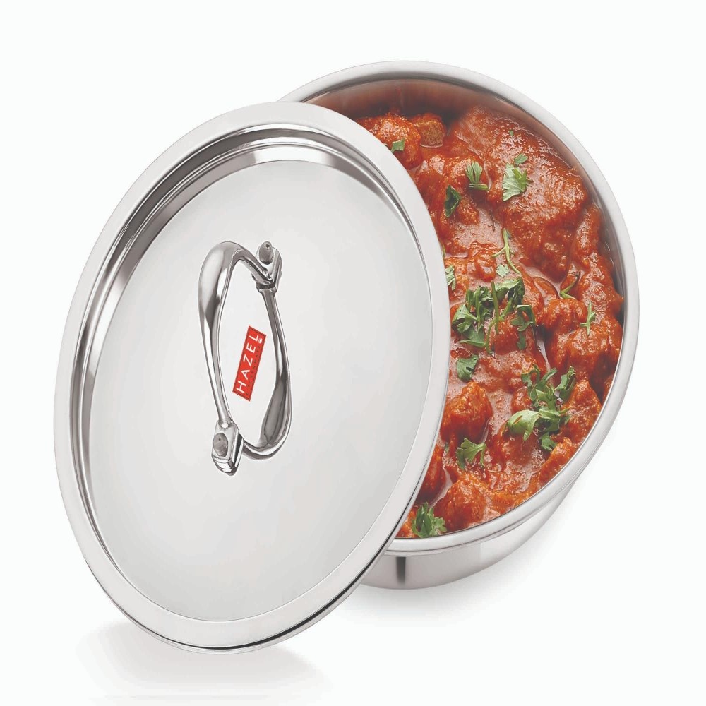 HAZEL Triply Stainless Steel Induction Bottom Tasra Tasla With Steel Lid, 4 Litre, 29.9 cm