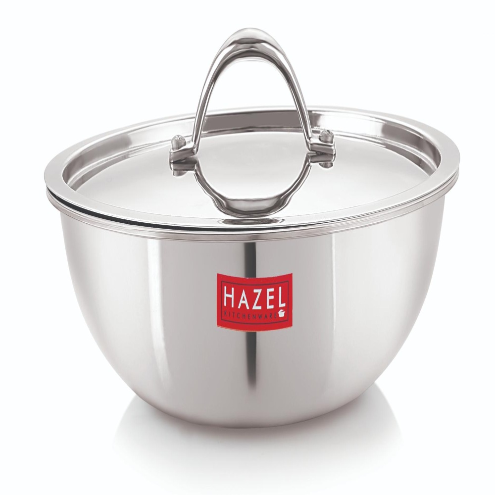 HAZEL Triply Stainless Steel Induction Bottom Tasra Tasla With Steel Lid, 5 Litre, 32.1 cm