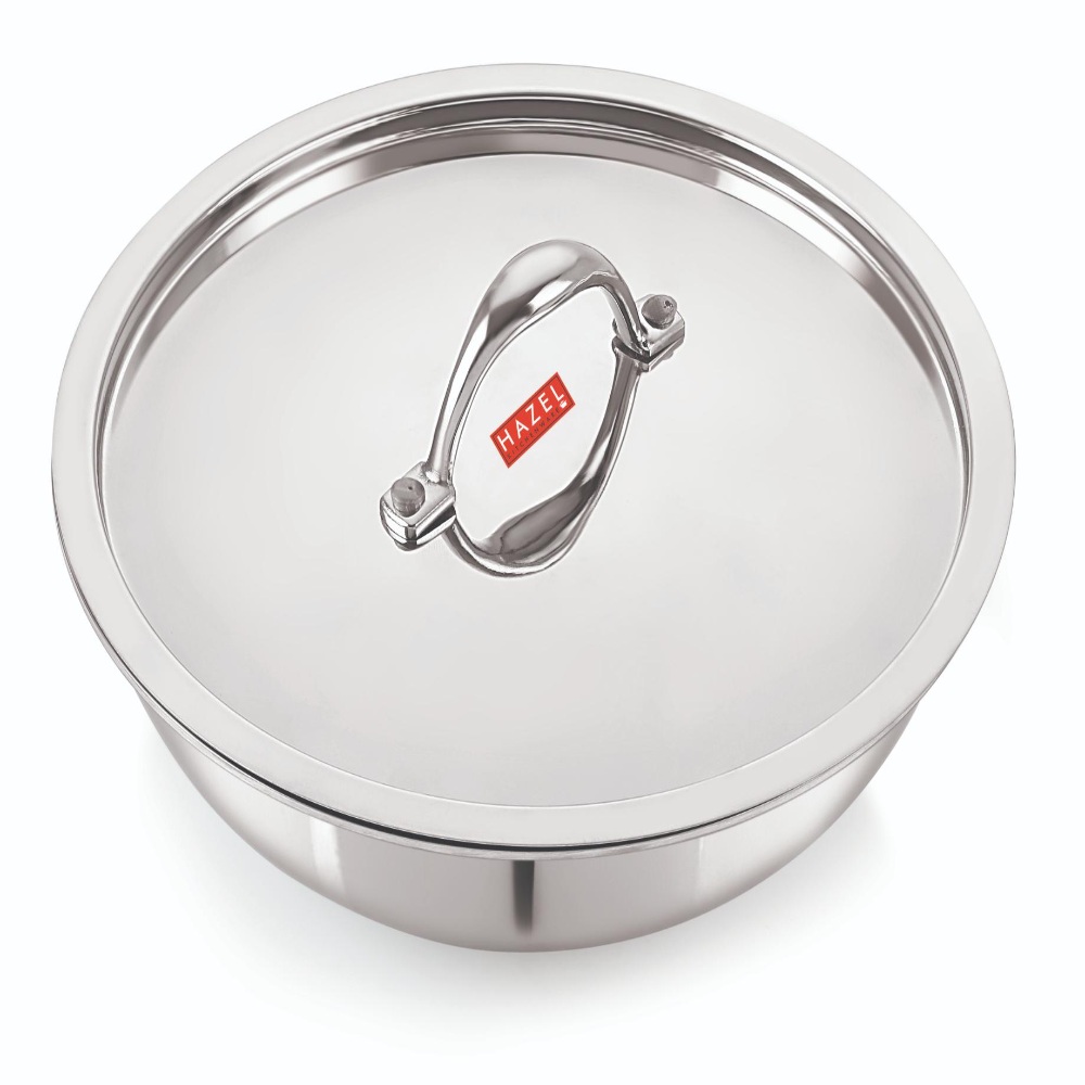 HAZEL Triply Stainless Steel Induction Bottom Tasra Tasla With Steel Lid, 5.5 Litre, 33.8 cm