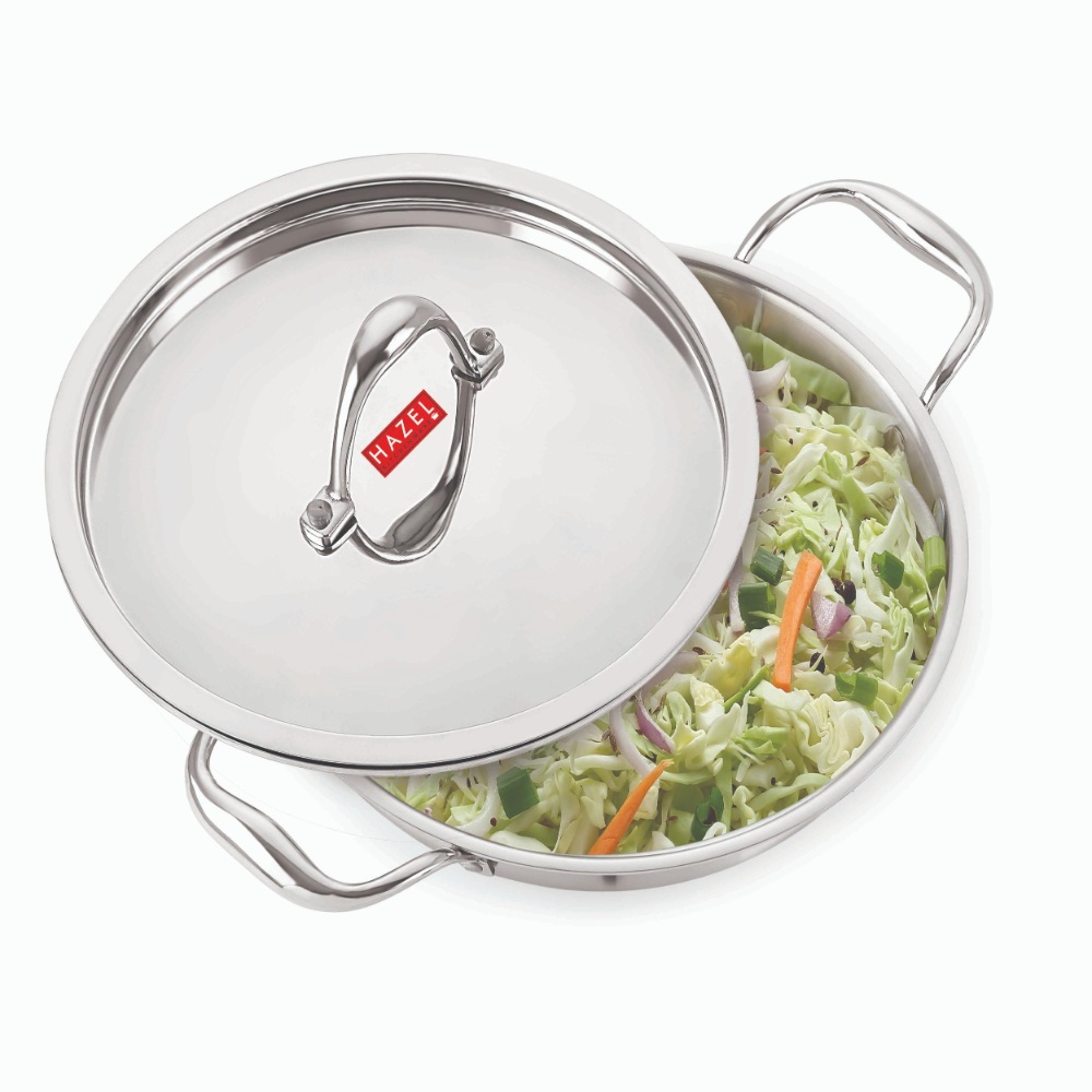 HAZEL Triply Stainless Steel Induction Bottom Kadhai Karahi Kadai With Steel Lid, 5.8 Litre, 33.8 cm