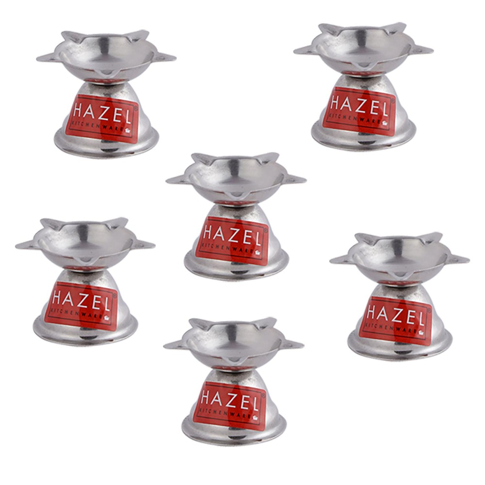 HAZEL Panchwati Diya for Puja | Stainless Steel Diva Table Deepak For Pooja | 5 Wati Wicks Oil Lamp Deep For Home Mandir Office Temple Pandol Pujan (5 x 3.5 cm), Set of 6