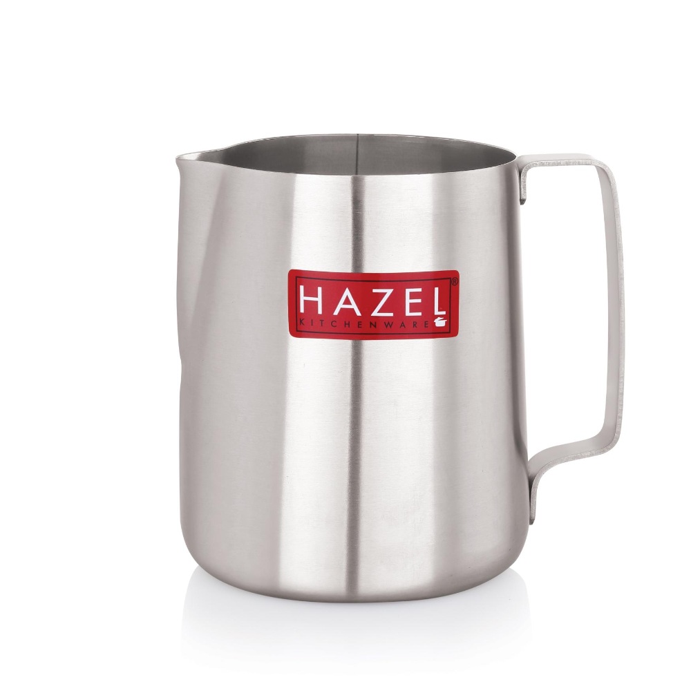 HAZEL Stainless Steel Tea Coffee Milk Frothing Pitcher Serving Pot with Handle Spill Proof Pouring, 800 ML