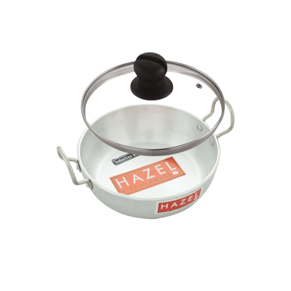 HAZEL Aluminium Induction Kadai/Wok (Kadhai, Chatti) 1350 ml with Lid, 19 cm | Fast Heating Cookware for All Stovetops