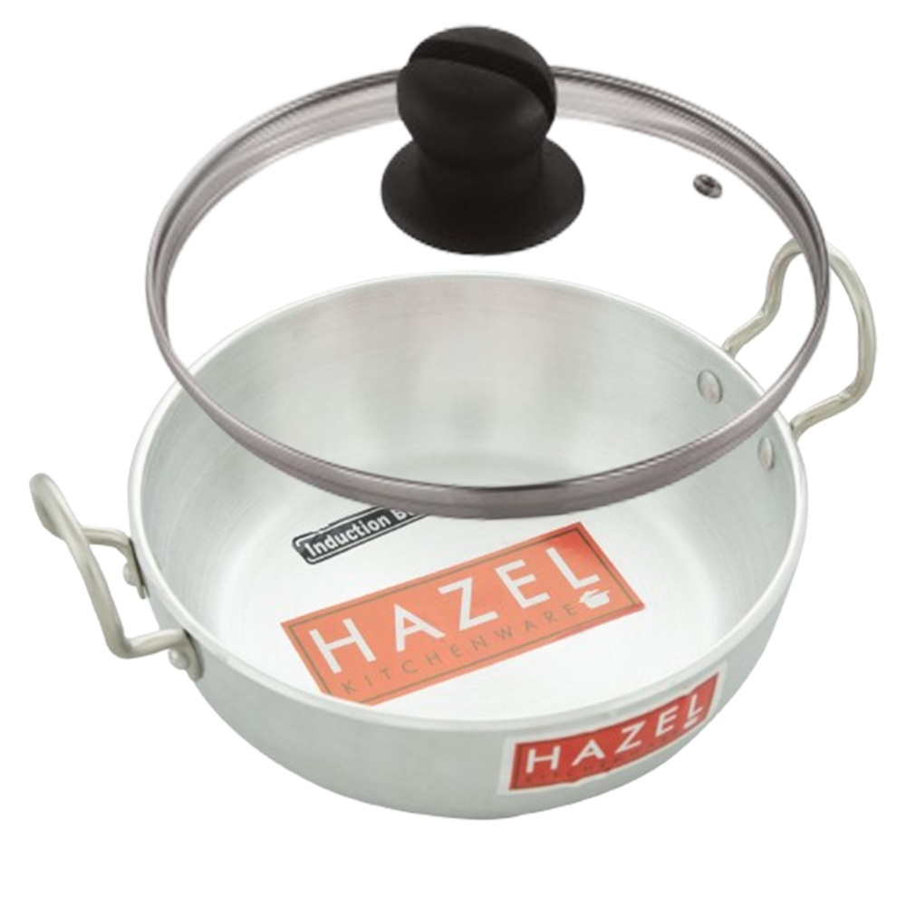 HAZEL Aluminium Induction Kadai/Deep Fry Pan (Kadhai, Handi) 3600 ml with Lid, 25.8 cm | Multi-Purpose Cookware for Gas & Induction