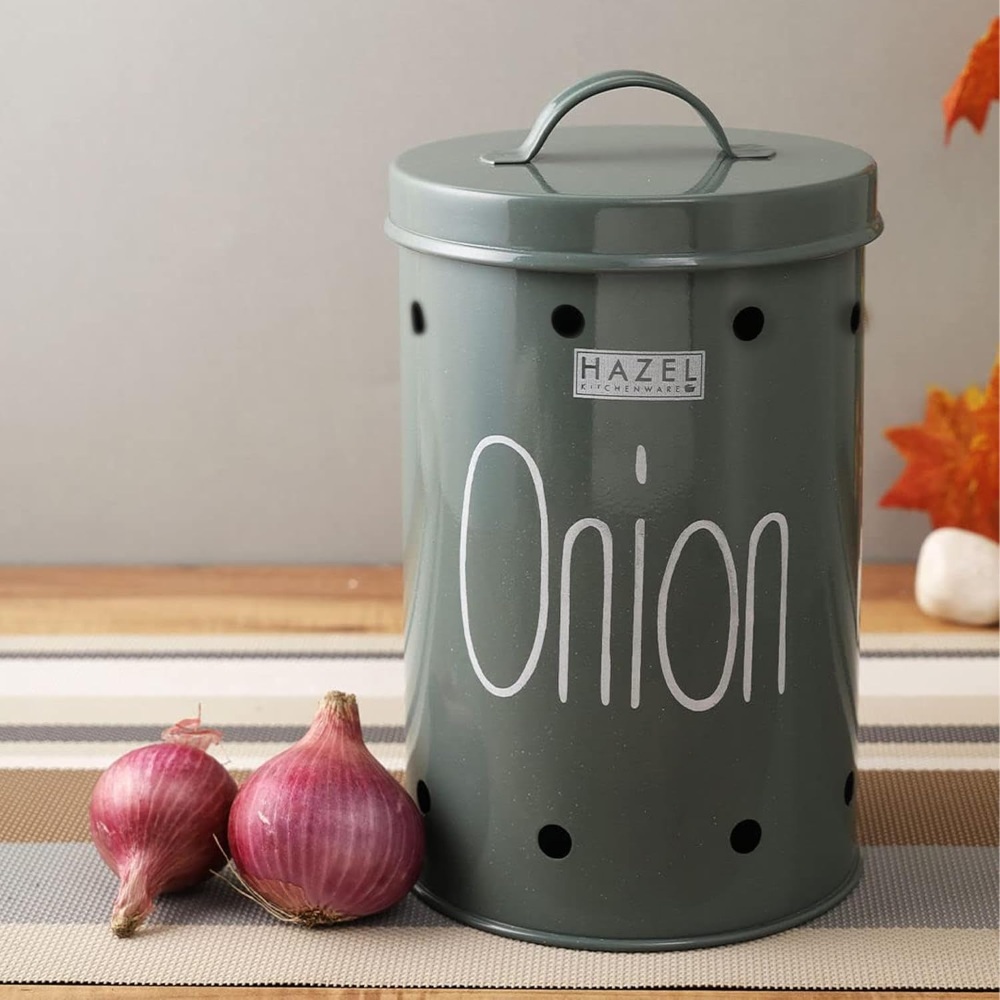 HAZEL Onion Storage Container For Kitchen | Container For Kitchen Storage | Food Grade Storage Container with Lid, 1.250 to 1.750 KG ML, Olive Green