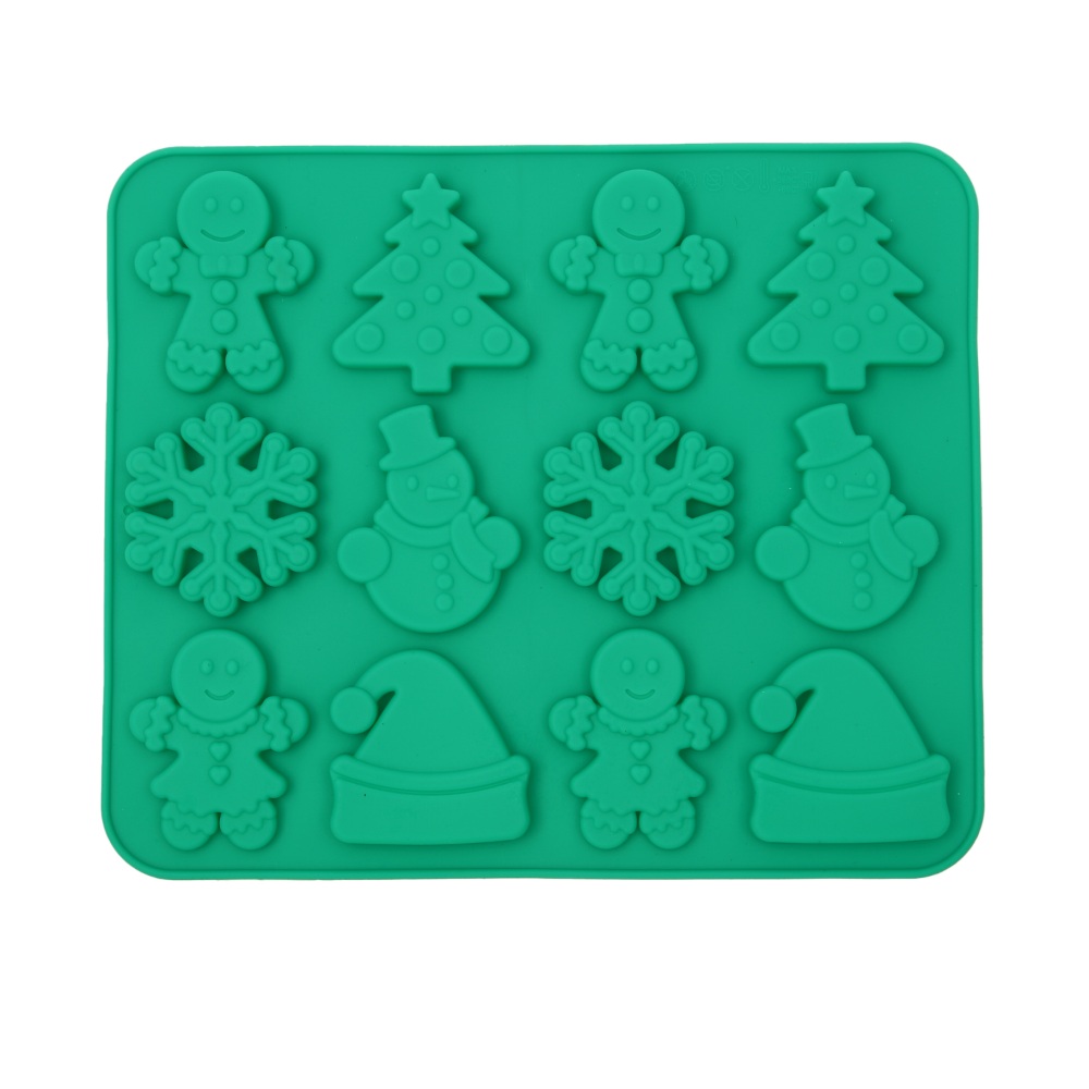 HAZEL Christmas Silicone Mold for Baking: Snowman, Gingerbread, Tree & Snowflake Shapes for Holiday Treats