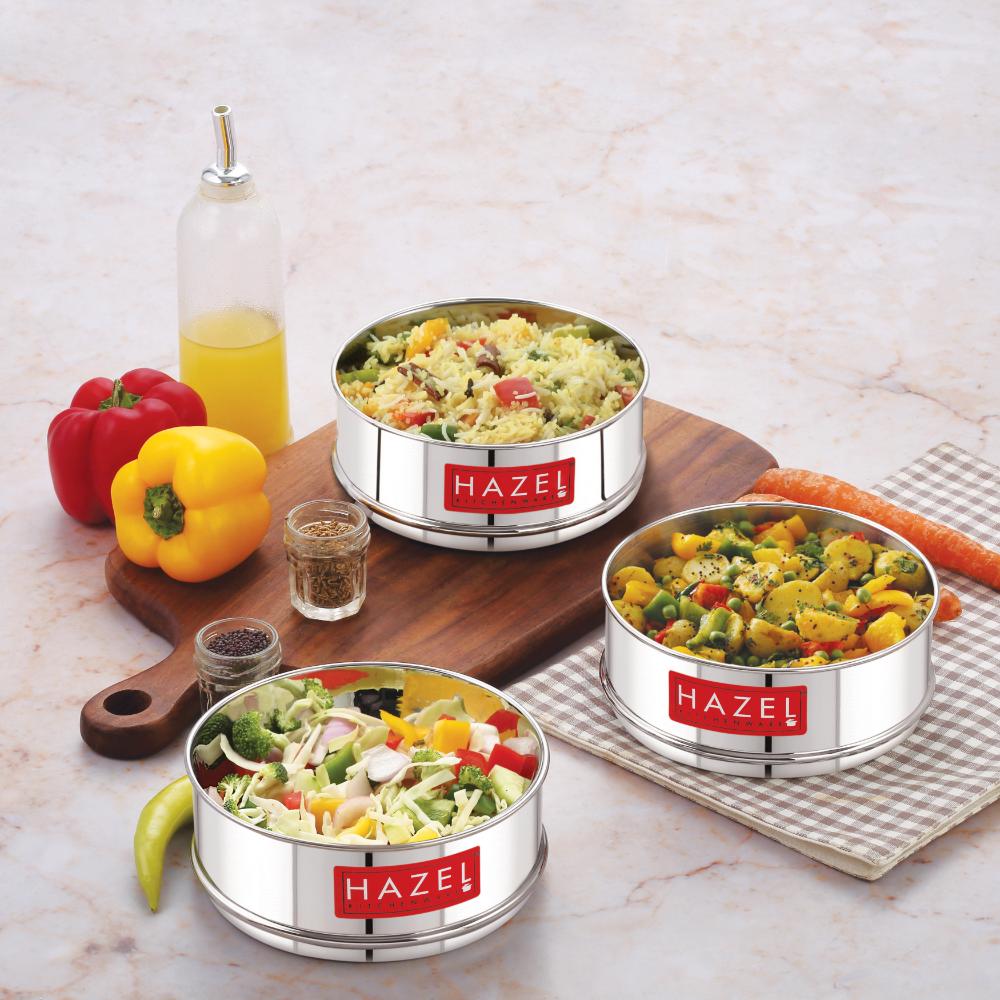 HAZEL Stainless Steel Cooker Dabba | Round Flat Dabba for Cooker set of 3