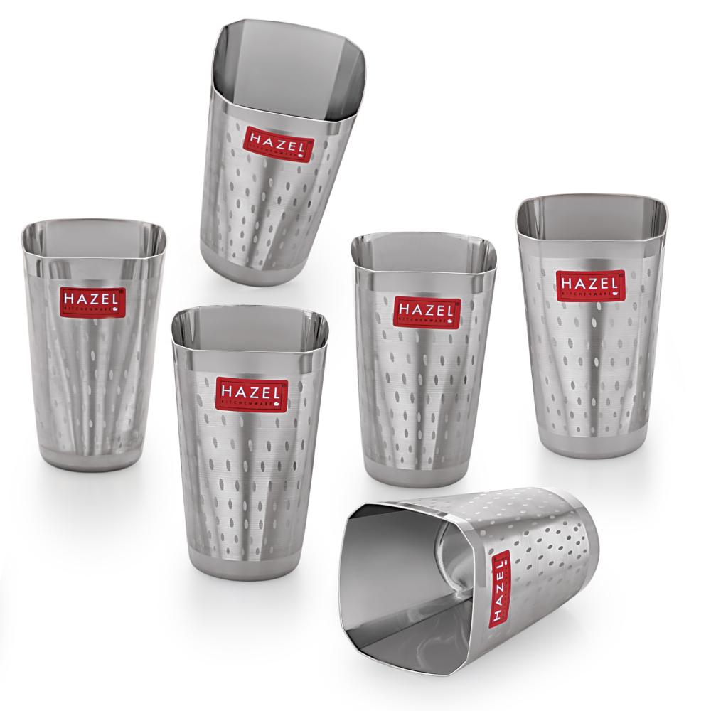 HAZEL Stainless Steel Glass Set of 6 - 350ml | Unbreakable Glasses for Water & Juice Drinkware