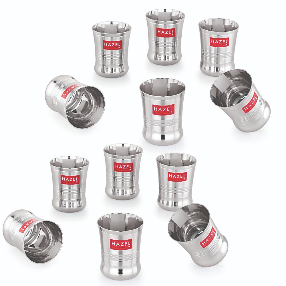 HAZEL Stainless Steel Toddler Glass Set of 12 - 200ml | Unbreakable Cups for Water, Juice & Milkshake
